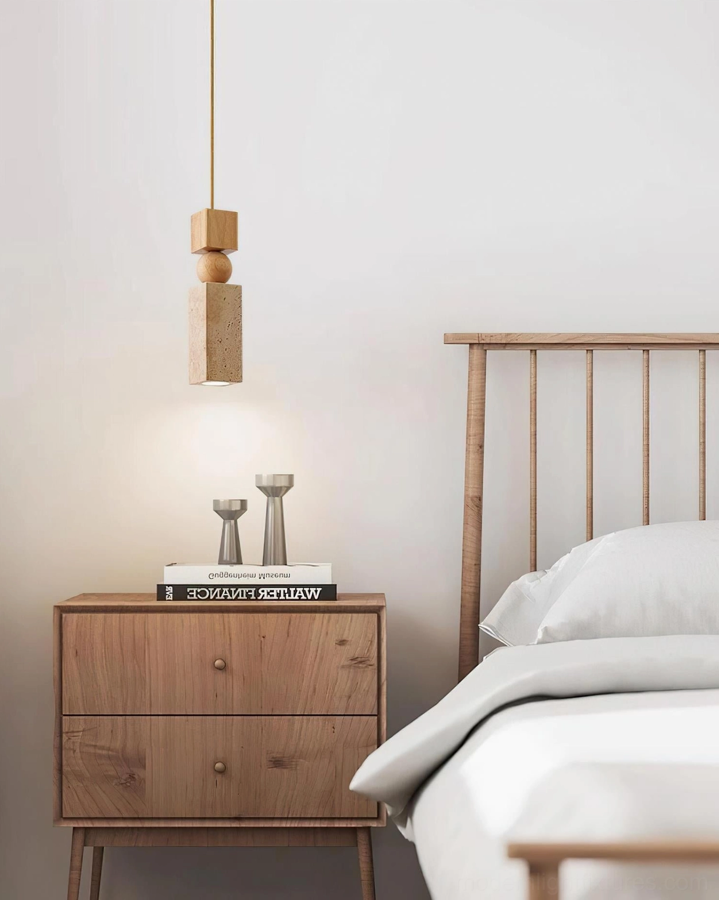 Fables travertine pendant light with dimmer - modern geometric pendant compatible with dimmer switches