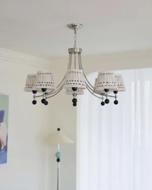 6-Light Fabric Chandelier with Cotton Thread Shades in Residential Neutral Interior