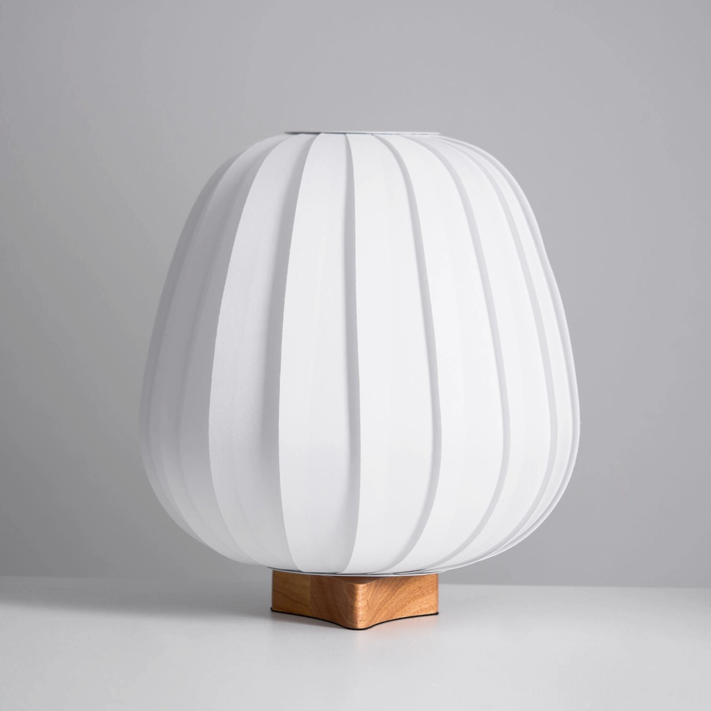 Fabric minimalist table lamp handcrafted wooden base design detail
