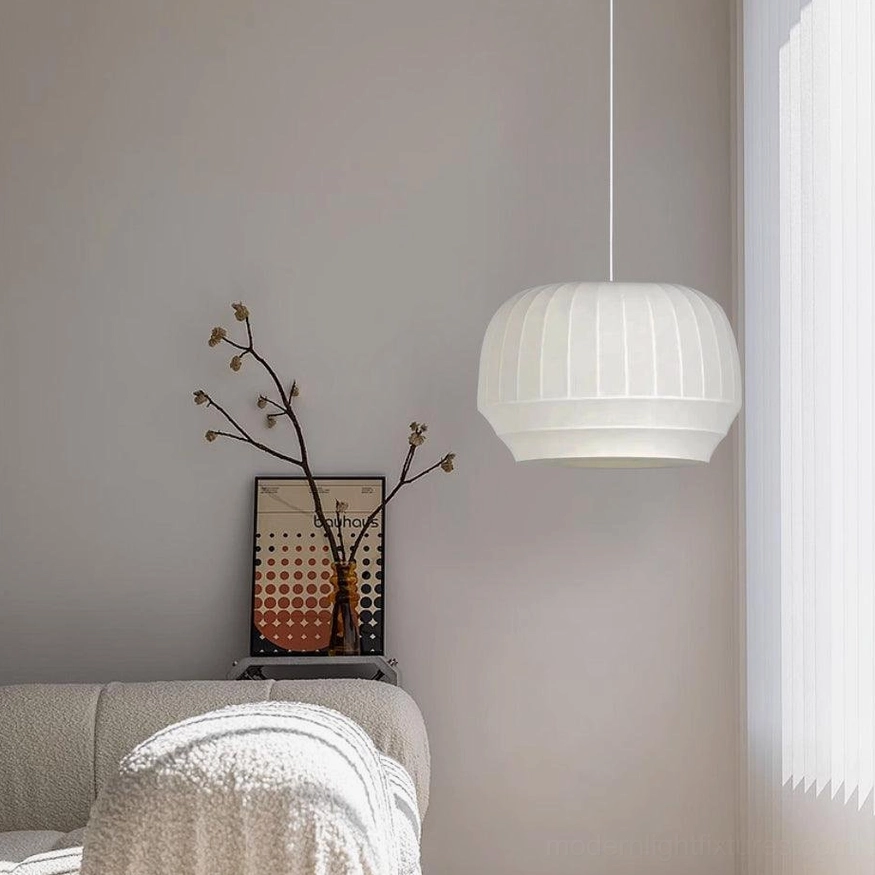 Fabric pendant light warm white color temperature - cozy ambient lighting design