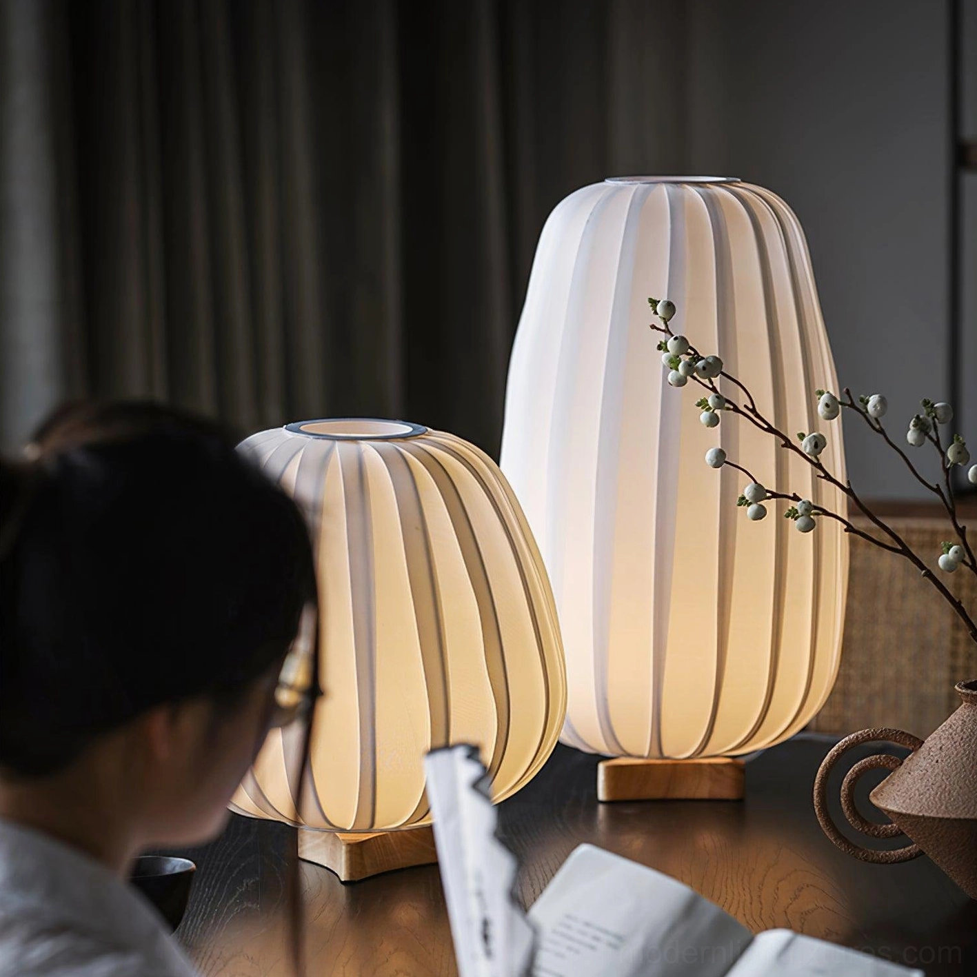 Fabric table lamp wooden base white shade option contemporary home