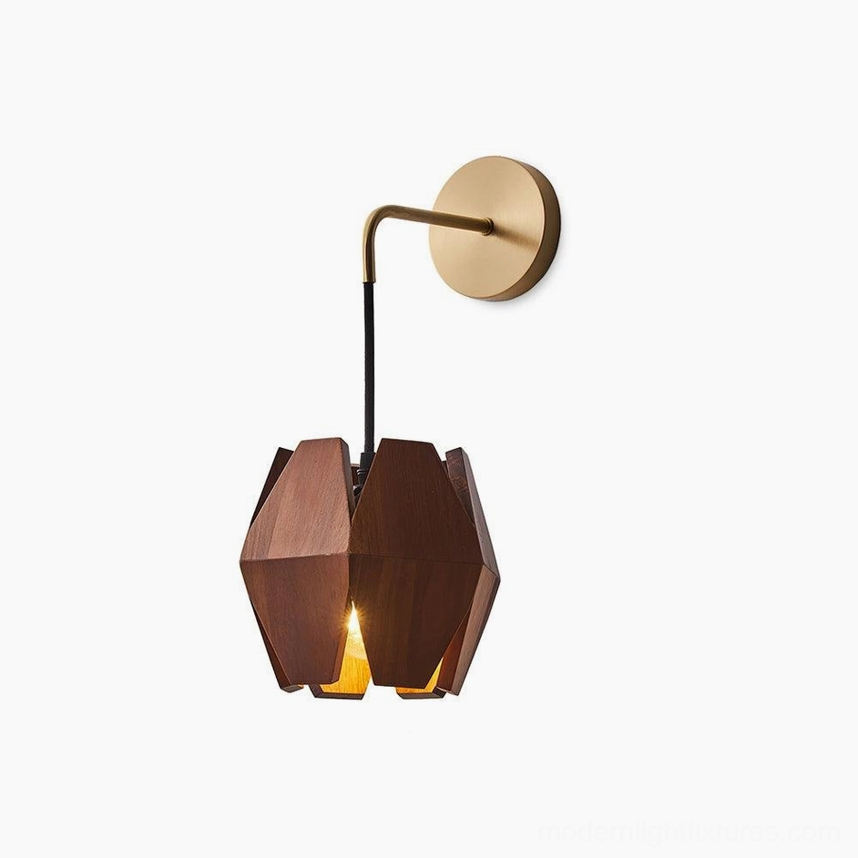 Faceted wooden wall sconce modern design warm glow premium metal detailing