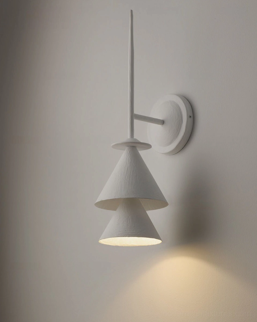 Fanoria modern wall sconce with geometric inverted cone silhouette, architectural minimalist lighting design detail