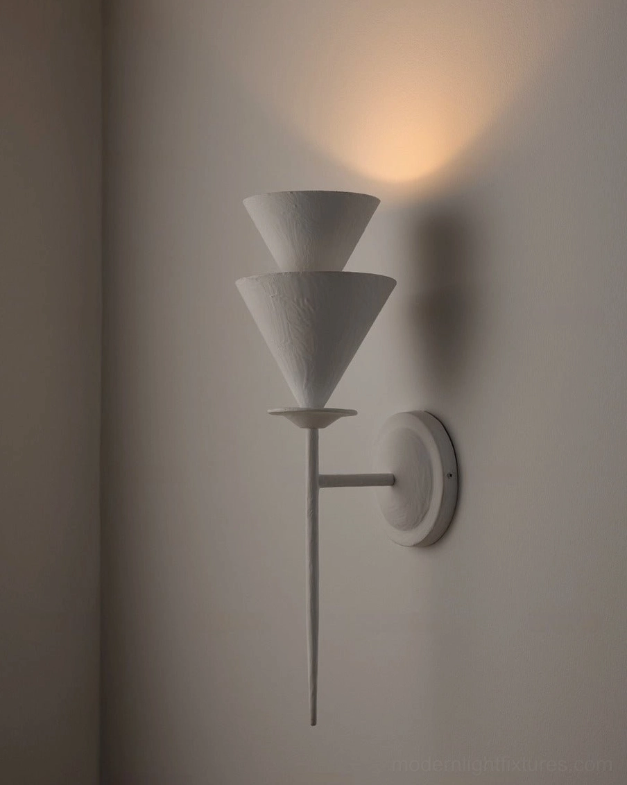 Fanoria sculptural cone wall sconce full view, hardwired modern fixture for contemporary home lighting design