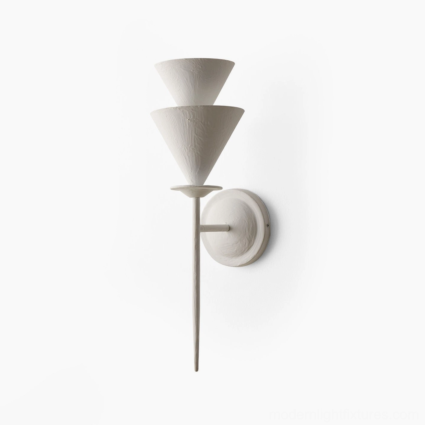 Fanoria sculptural white wall sconce with tapered cone design, modern minimalist lighting for contemporary interiors