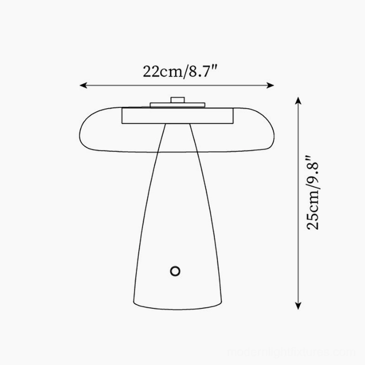 Fathom table lamp technical specifications and dimensions 22cm diameter 25cm height schematic