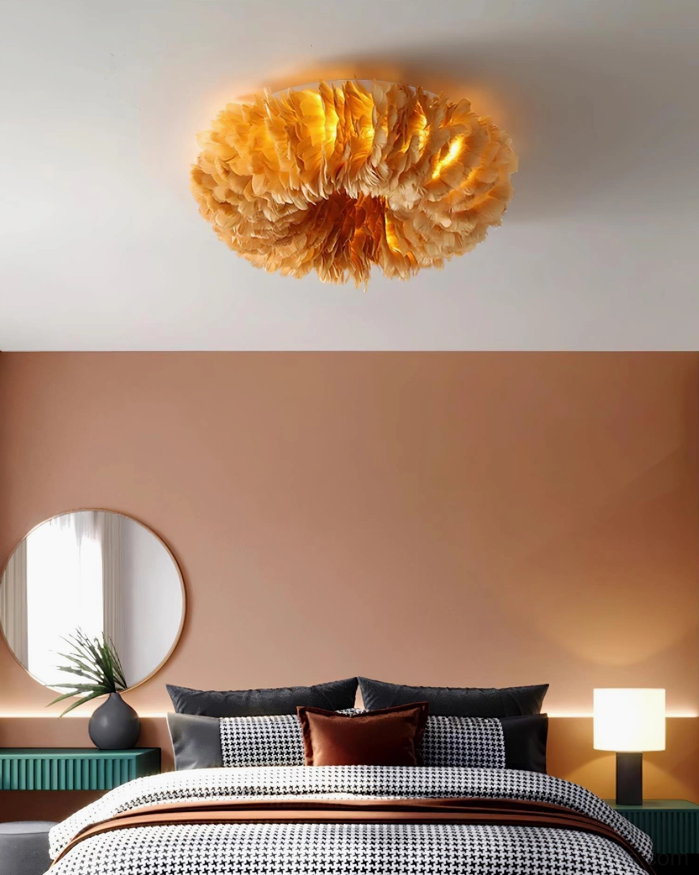 Feather ceiling light fixture with certifications for North America Australia Europe and Middle East compliance standards
