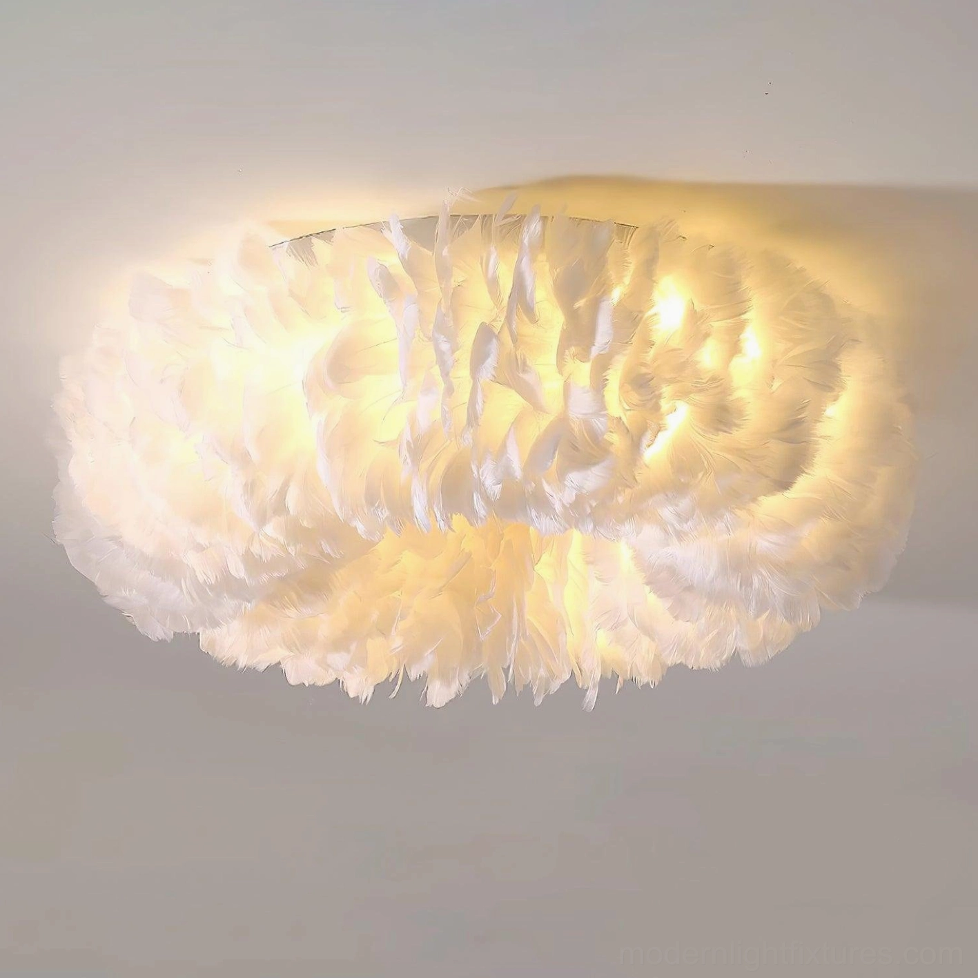 Feather ceiling light fixture white option creating fresh airy aesthetic in coastal and minimalist interior design schemes