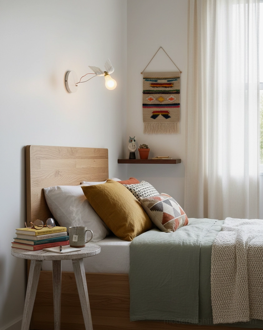 Feathered wing wall sconce full product showcase with dual bulb lighting creating sculptural shadow effect