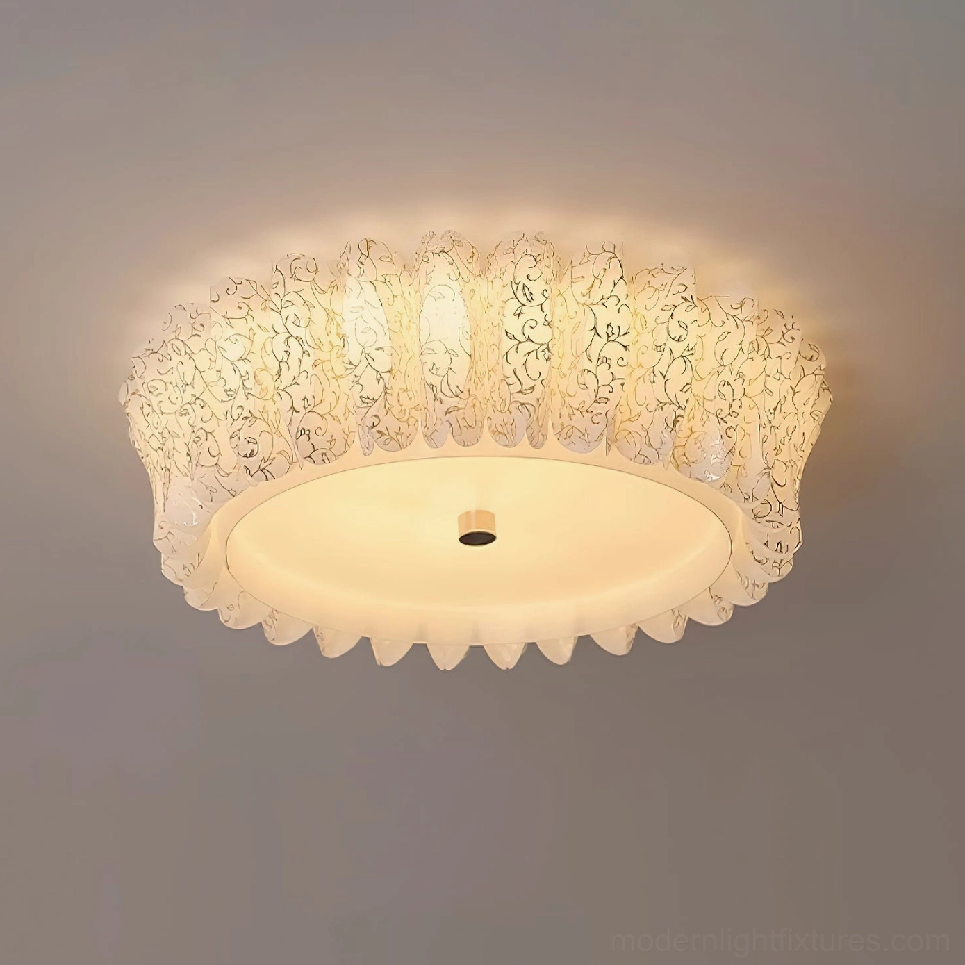 Modern petal-design flush mount ceiling light with metal center accent and diffused LED illumination