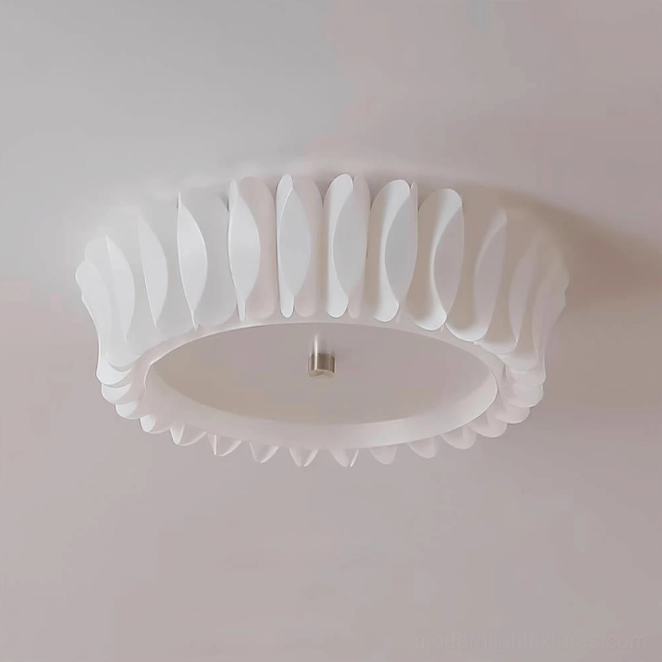 Figura ceiling light white color variant with warm 3000K LED glow, modern bedroom installation