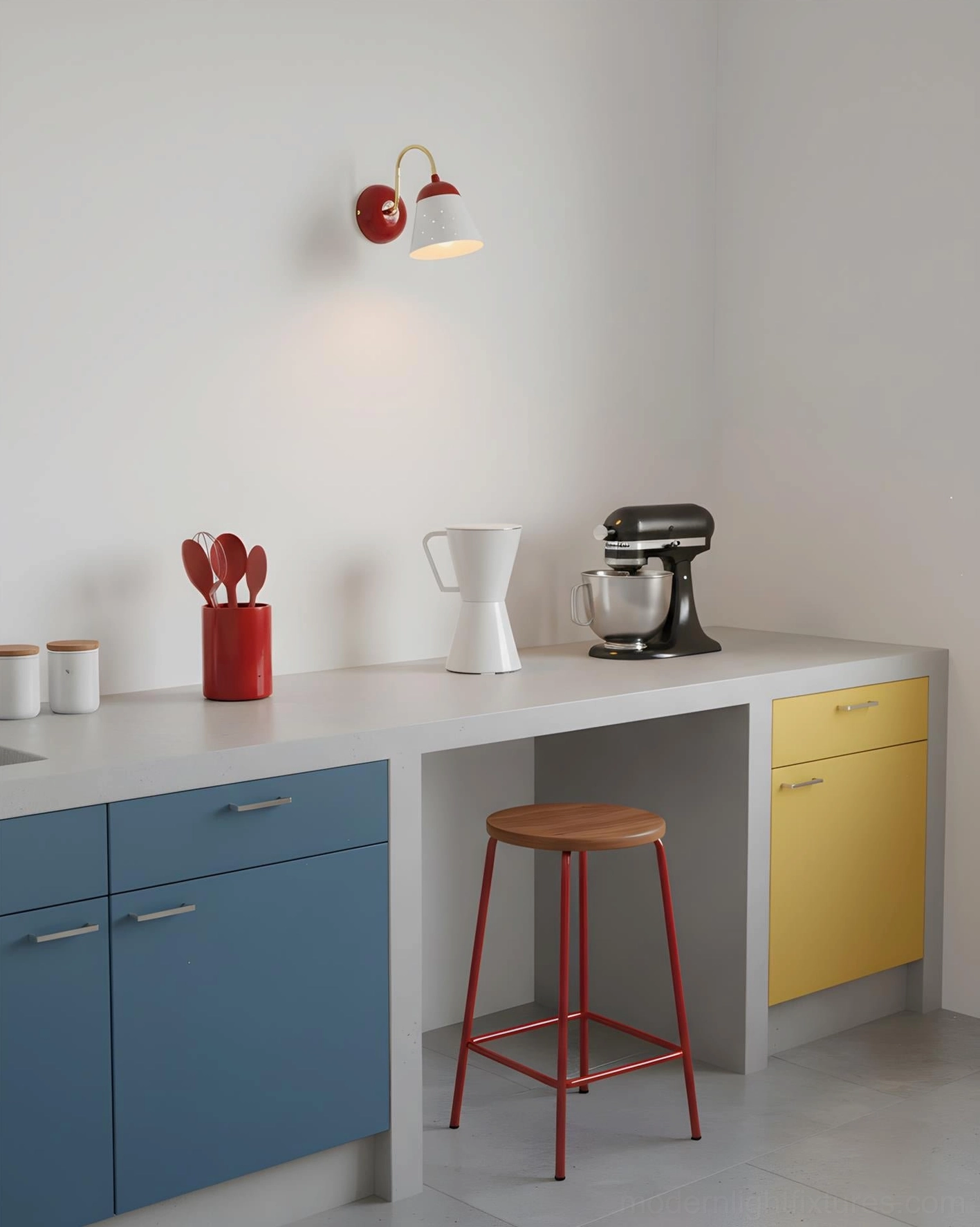 Filo mid-century modern wall lighting fixture available in red, gold, and white finish options
