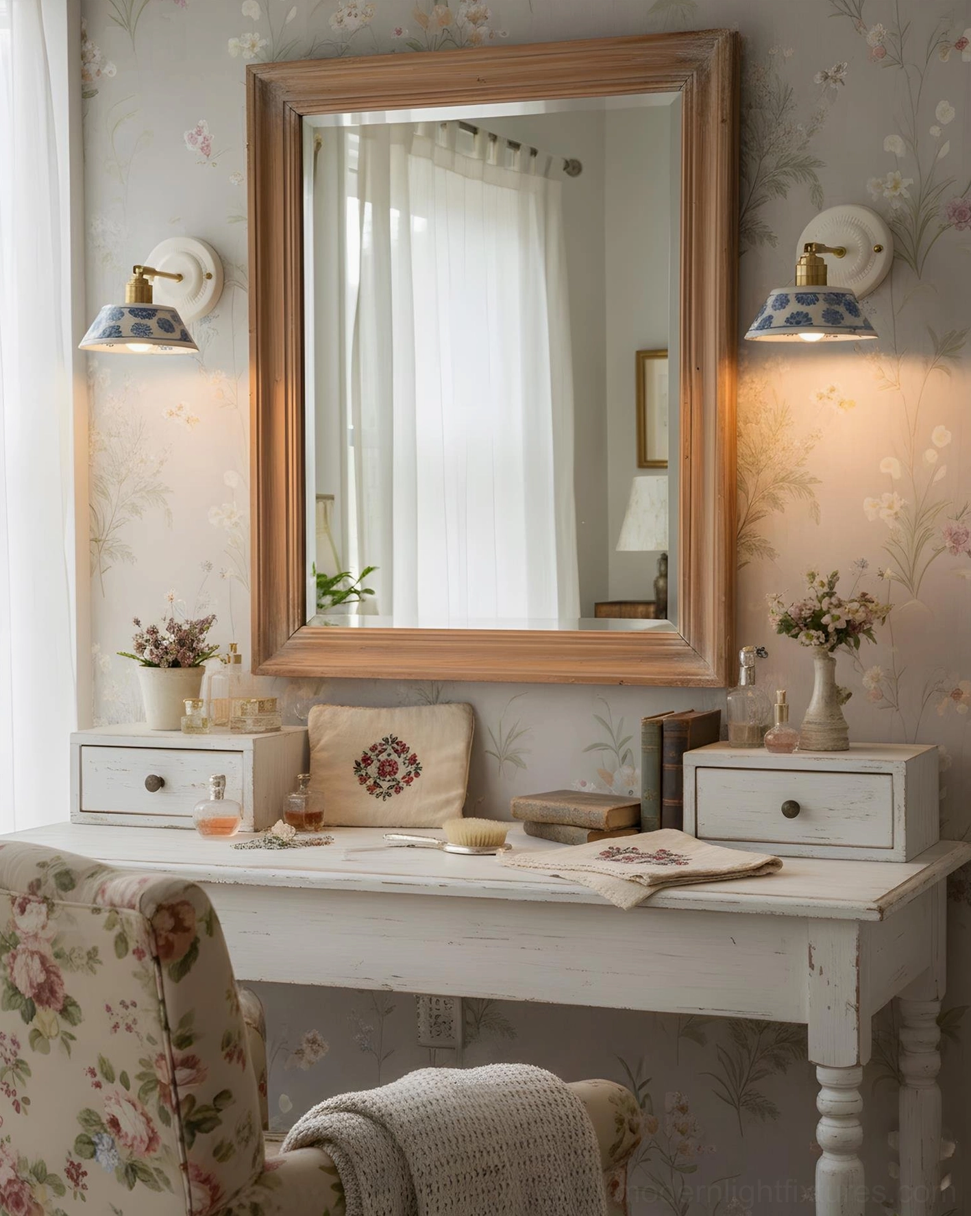 Porcelain wall lamp creating soft filtered light through artisan ceramic shade