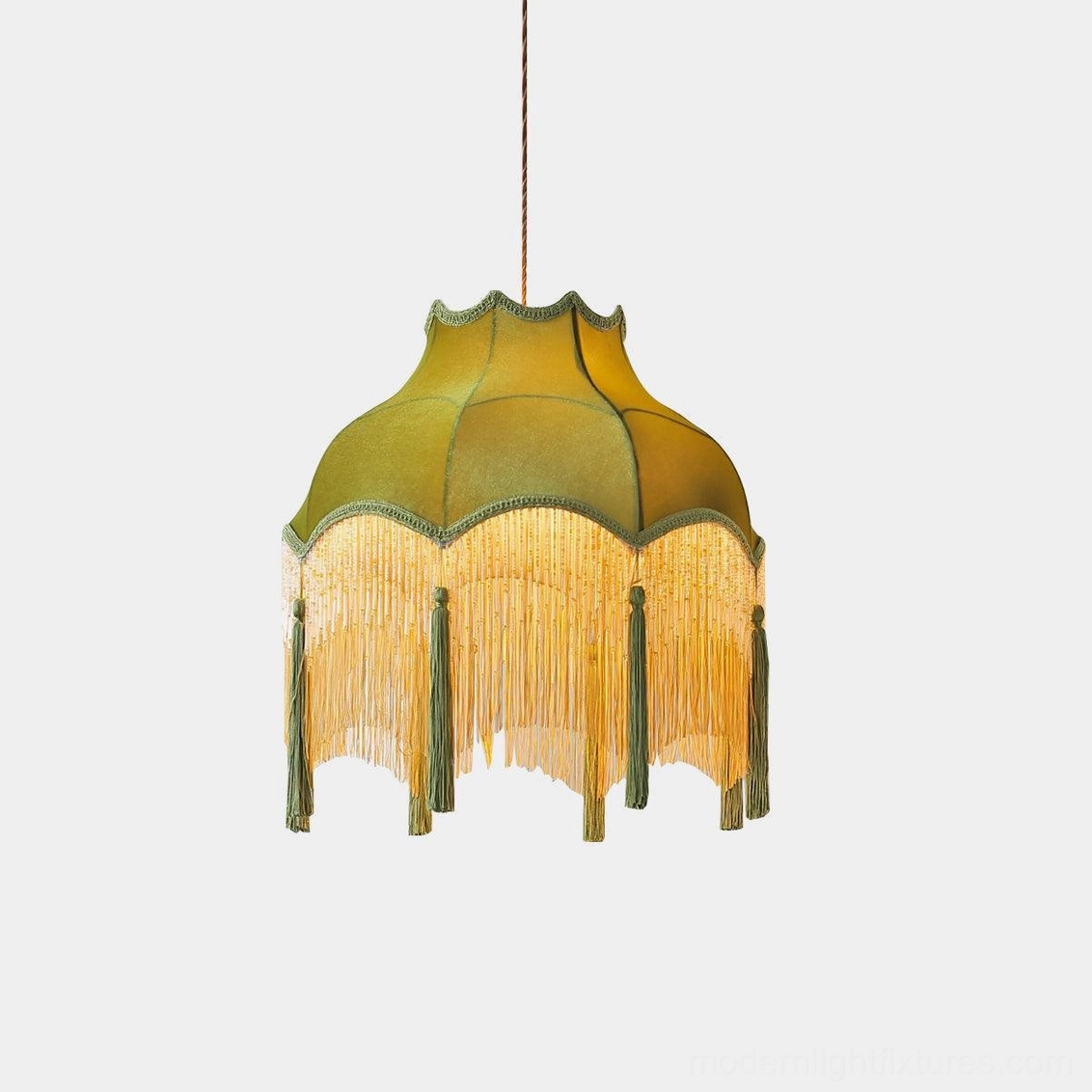 Fina green velvet tassel pendant light primary product image full view