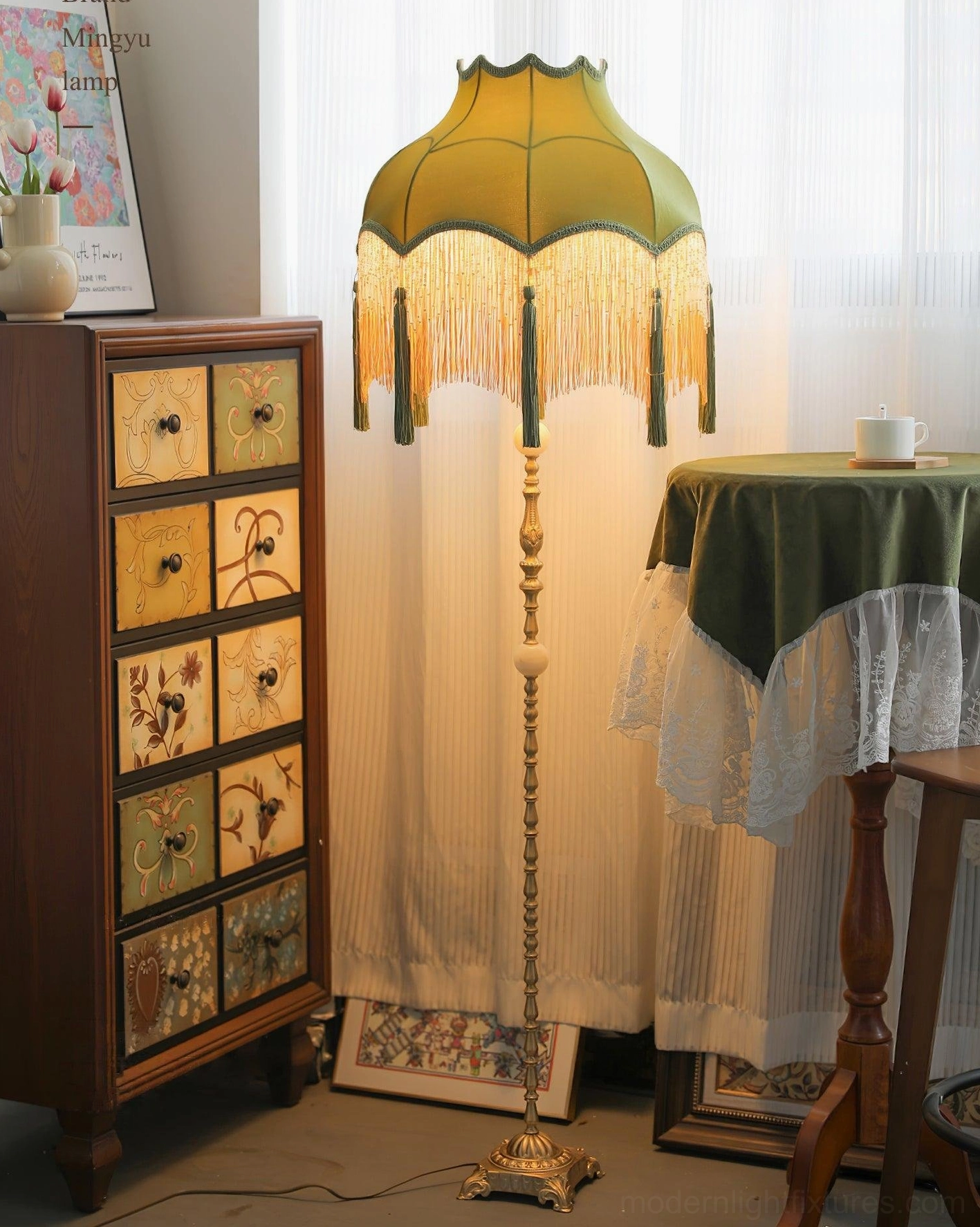 Fina Tassel Floor Lamp statement floor lamp in eclectic interior design setting