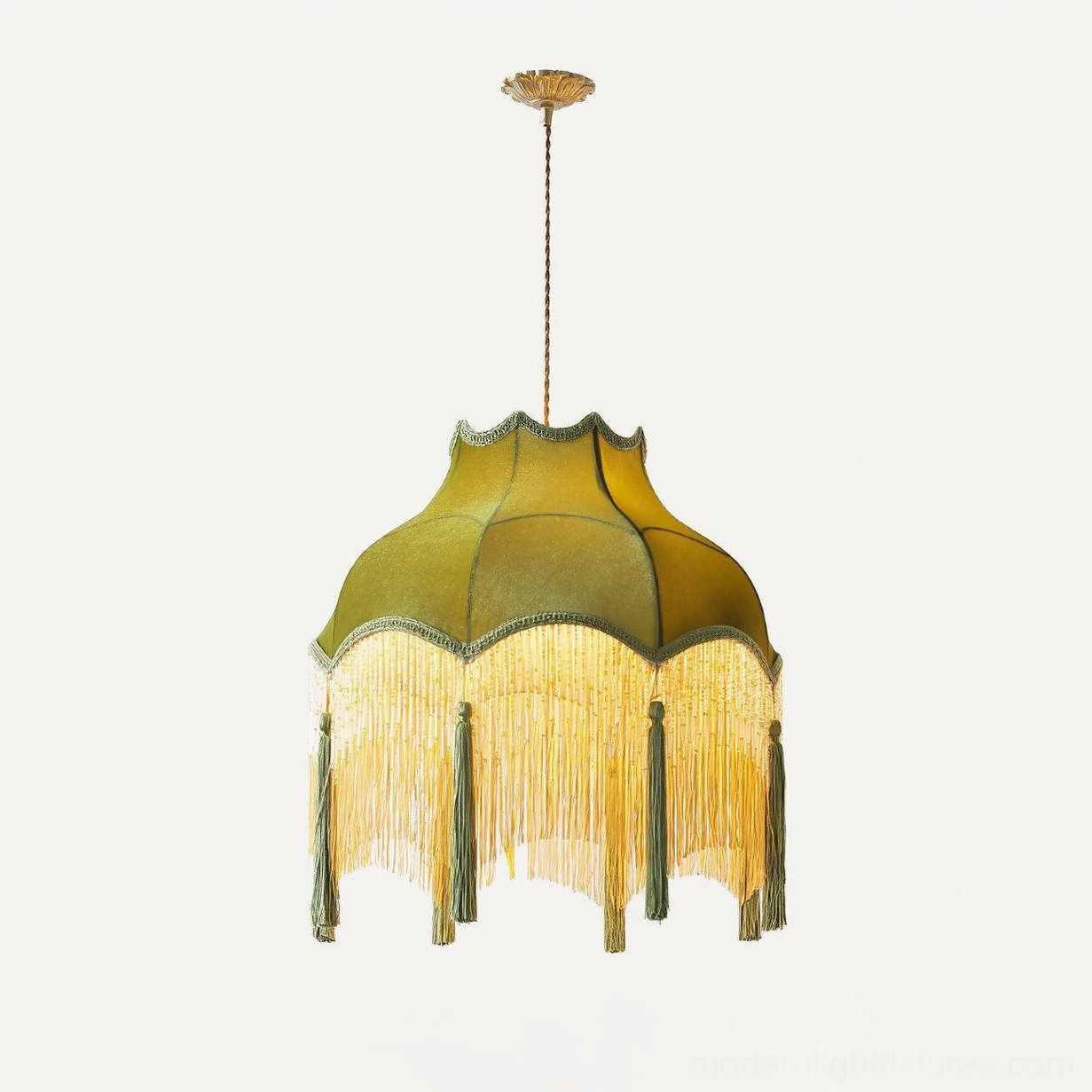 Fina tassel pendant light installed in contemporary traditional dining space