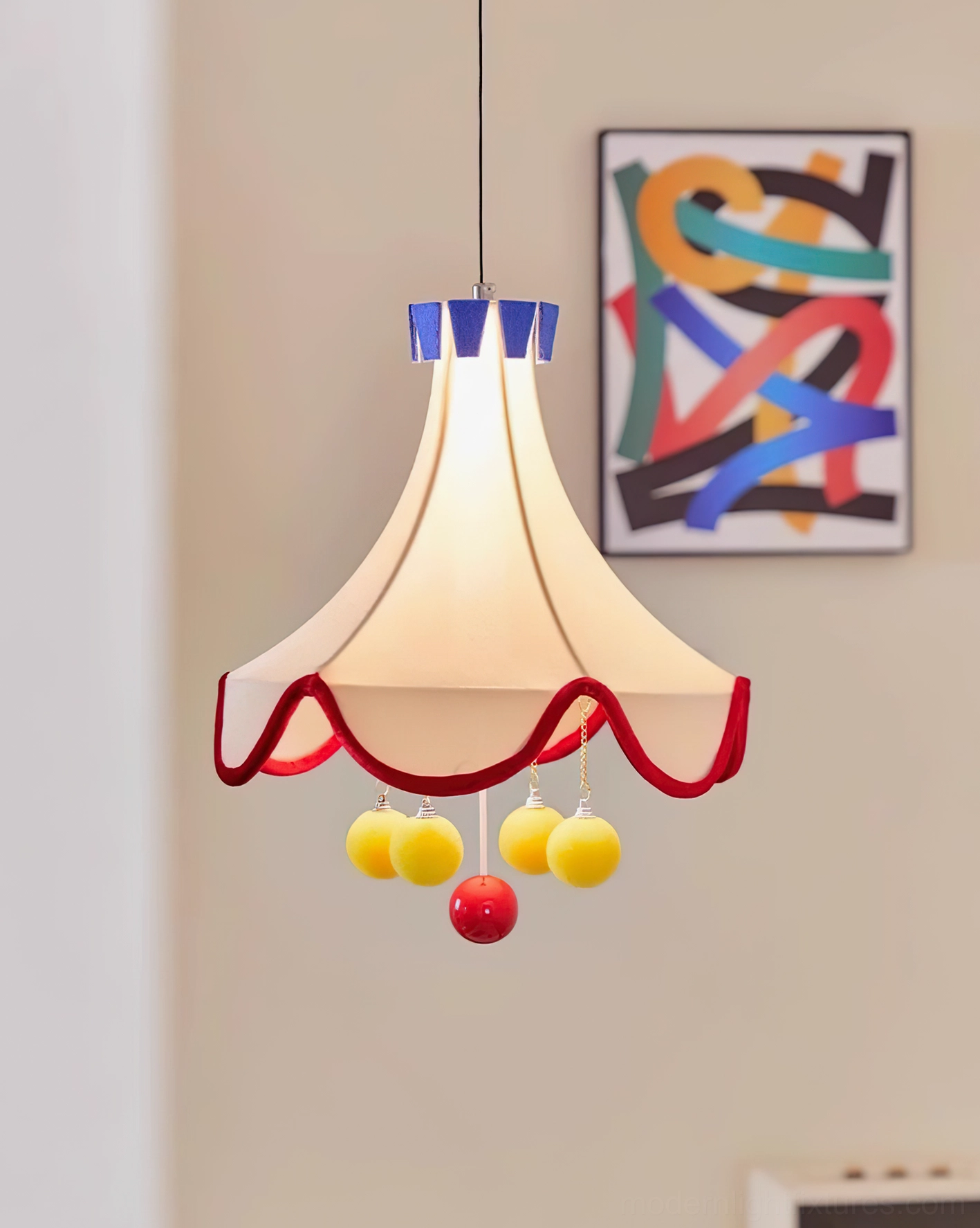 Finaflor whimsical pendant light available color options blue white yellow red with warm white LED illumination comparison