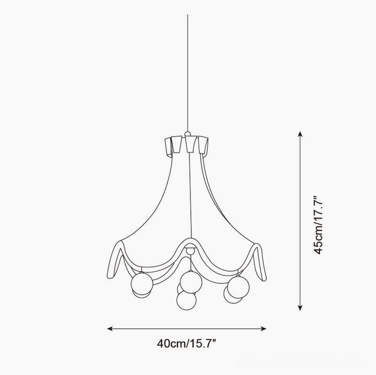 Finaflor circus tent pendant light large size technical sketch orthographic front view dimension 40cm wide by 45cm tall 15.7 inches by 17.7 inches