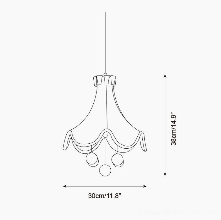 Finaflor circus tent pendant light small size technical sketch orthographic front view dimension 30cm wide by 38cm tall 11.8 inches by 14.9 inches