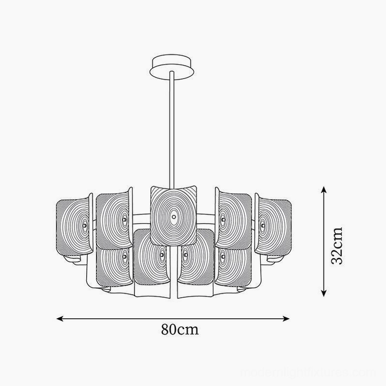 Large 80cm round fingerprint chandelier technical specifications orthographic drawing