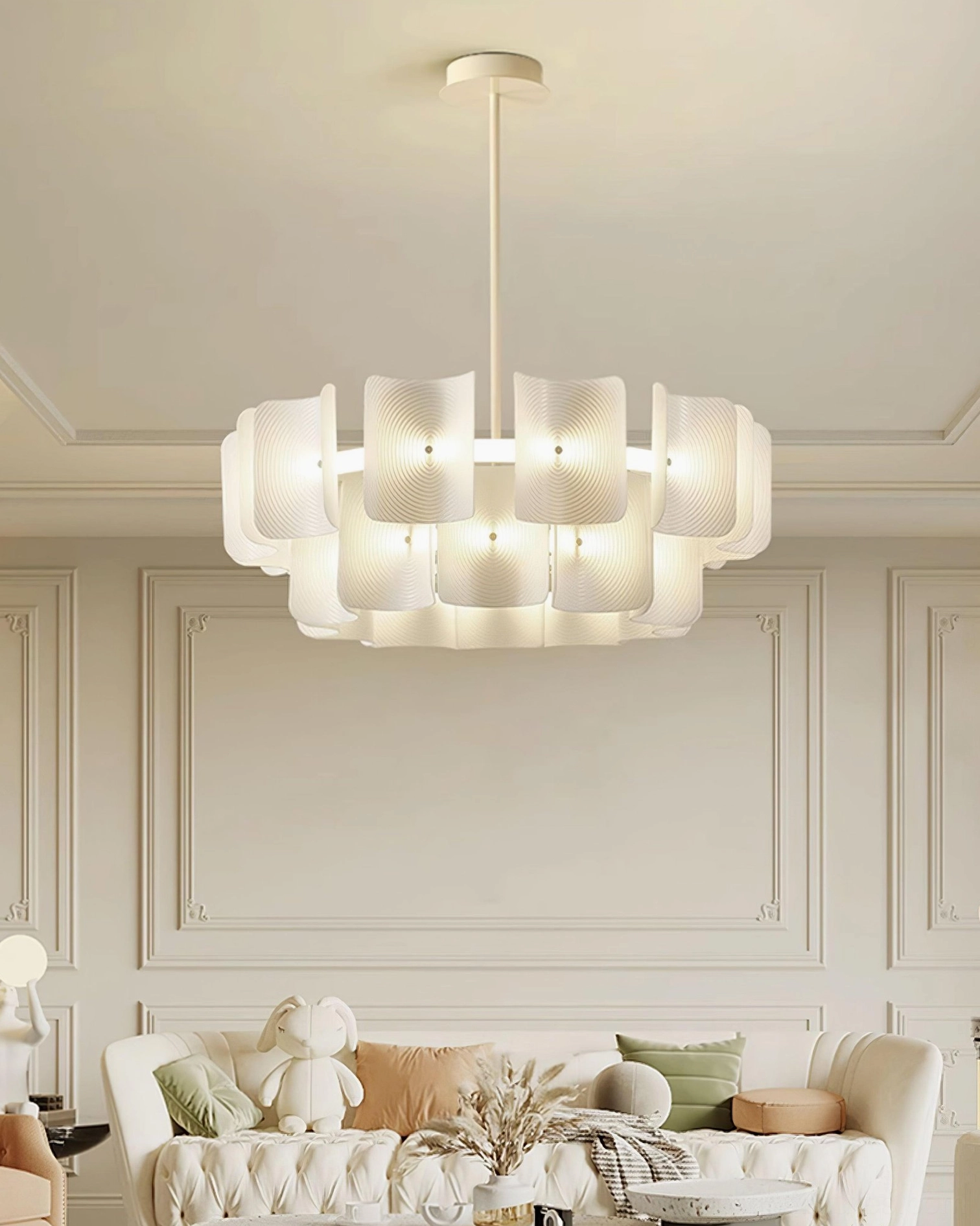 Double-layer fingerprint chandelier French style interior two-tier shade design