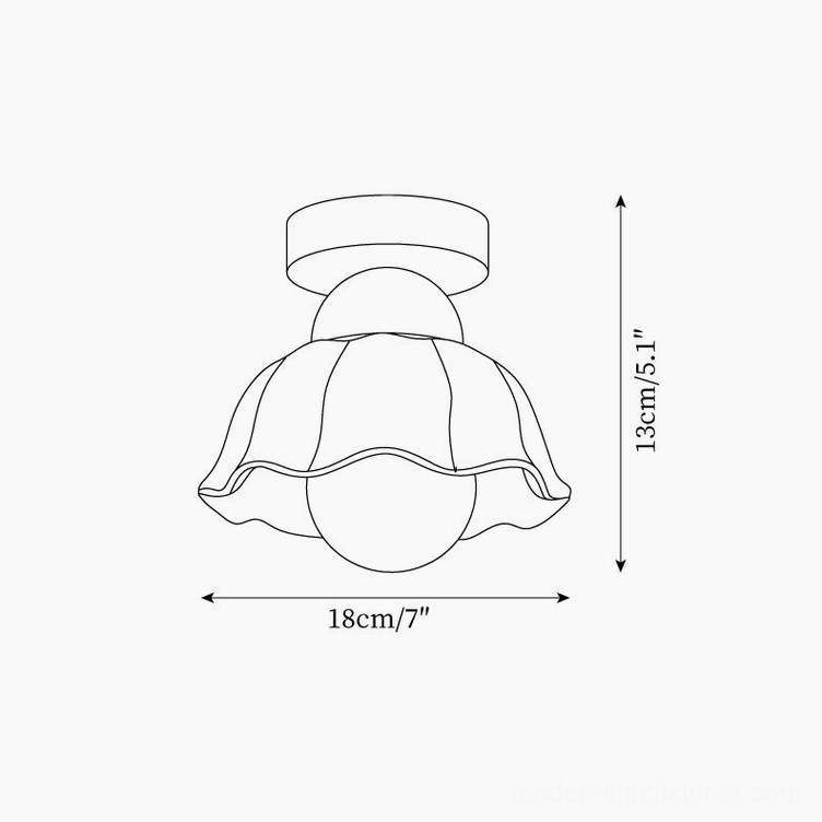 Finley ceiling light fixture technical schematic diagram with dimensions 18cm diameter x 13cm height (7 inches x 5.1 inches)