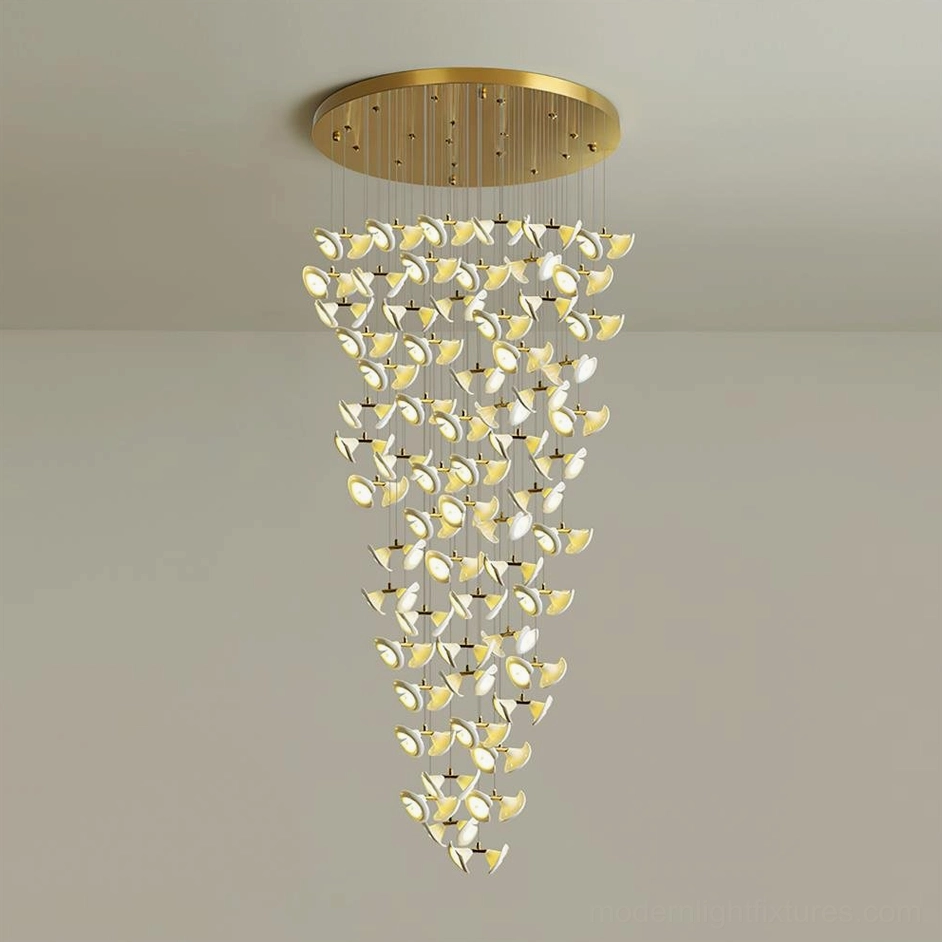 Fiora 128 heads statement cluster chandelier architectural landmark scale gold white