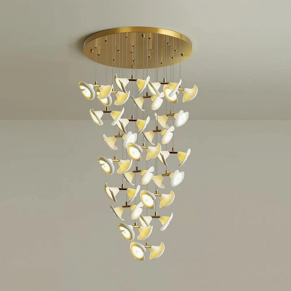 Fiora 44 heads large chandelier gold finish modern stairwell sculptural presence