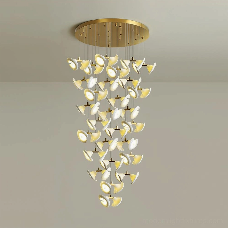 Fiora 56 heads large modern spiral chandelier gold finish high ceiling space