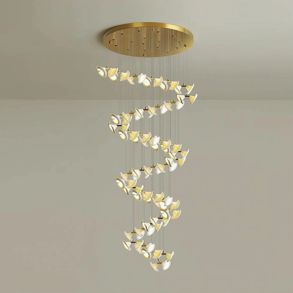 Fiora 80 heads XL cluster chandelier gold white finish large scale modern staircase