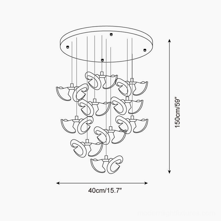 Fiora 20 heads chandelier technical drawing orthographic 40cm diameter 150cm height specifications