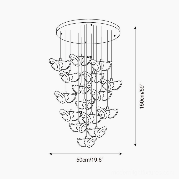 Fiora 32 heads chandelier blueprint orthographic view 50cm diameter 150cm height specifications