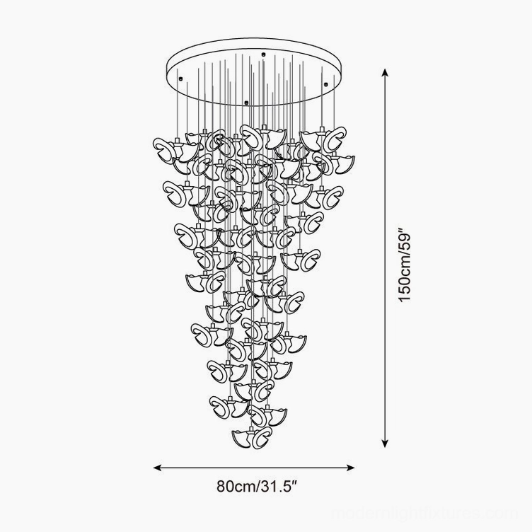 Fiora 80 heads chandelier technical drawing 80cm diameter 150cm height largest cluster size