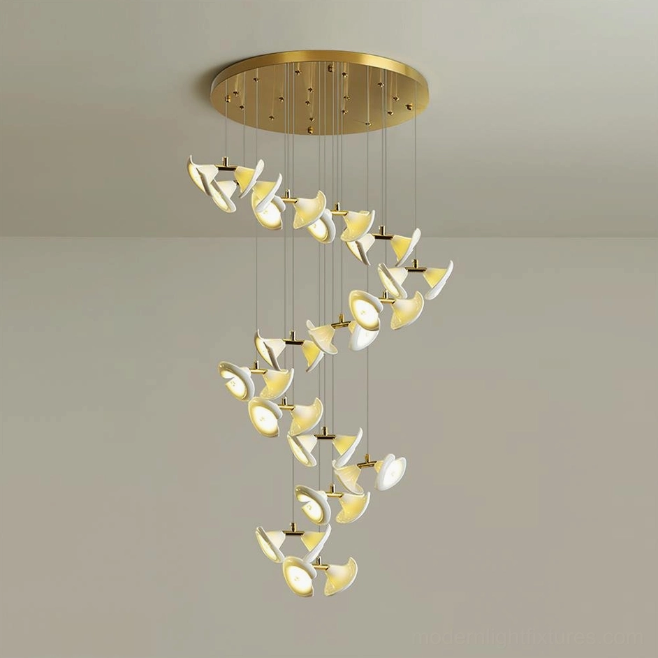 Fiora modern cluster chandelier ambient lighting creating sophisticated warm glow effect