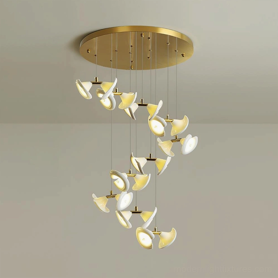 Fiora modern spiral cluster chandelier artistic arrangement detail ceramic metal construction