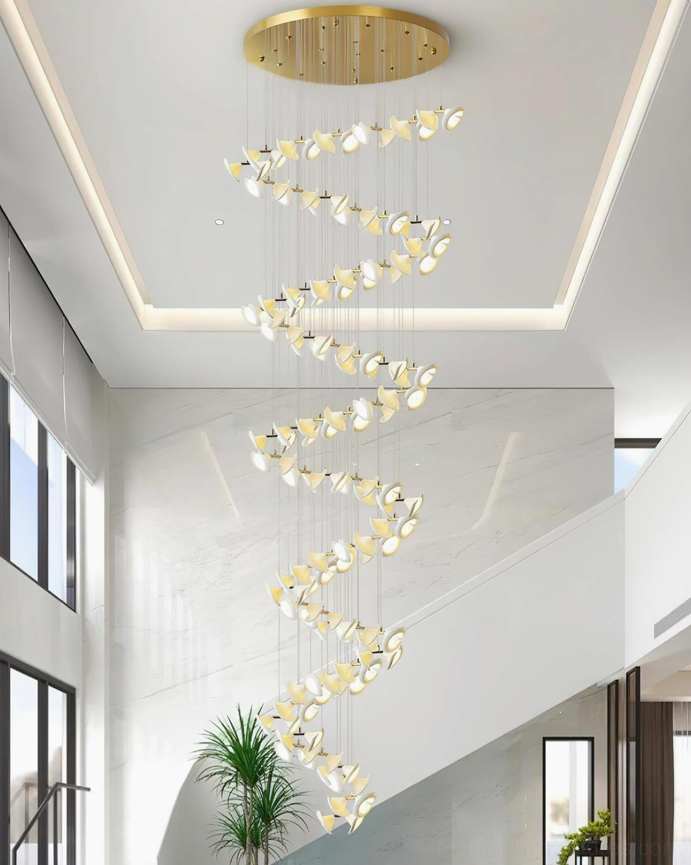 Fiora contemporary cluster chandelier gold finish foyer installation warm ambient lighting
