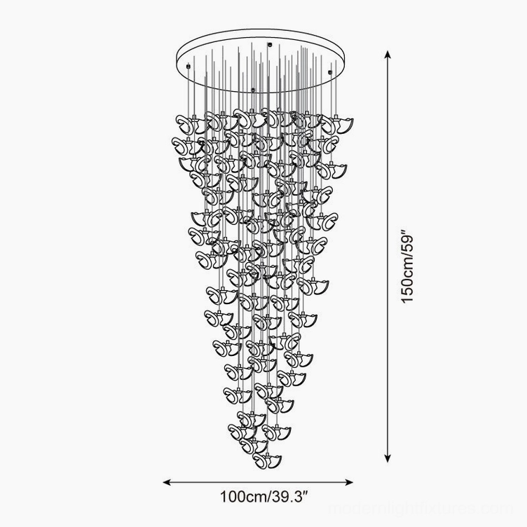 Fiora 128 heads statement chandelier orthographic view 100cm diameter architectural scale