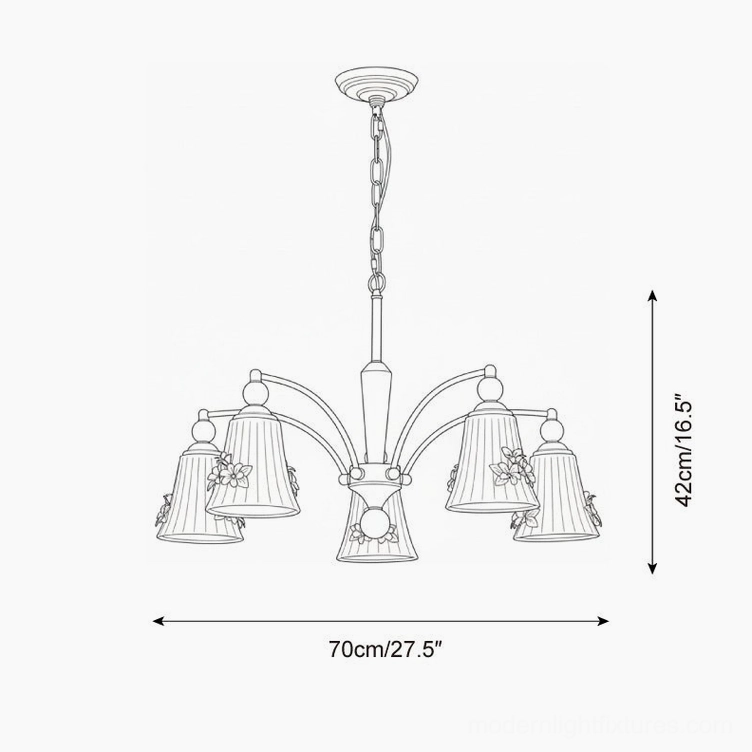 Fiorenta chandelier technical specification diagram showing 70cm diameter and 42cm height dimensions