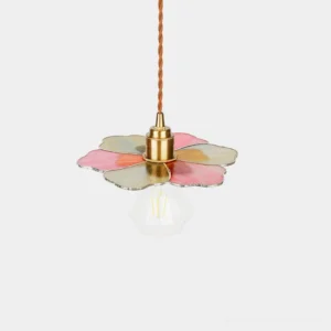Fioria pink stained glass flower pendant light with five petals in front view studio shot