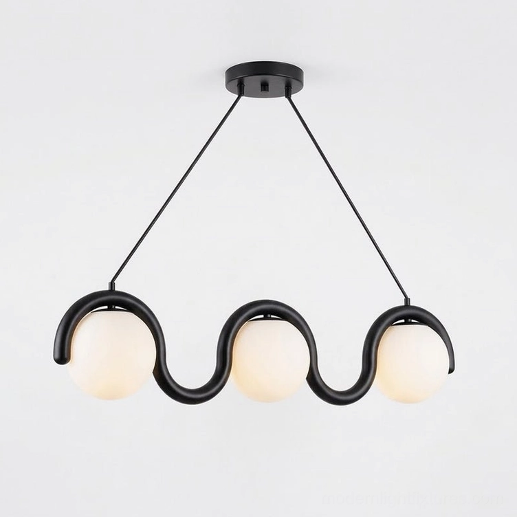 Linear wave pendant lamp showing extended 5-head configuration for large spaces
