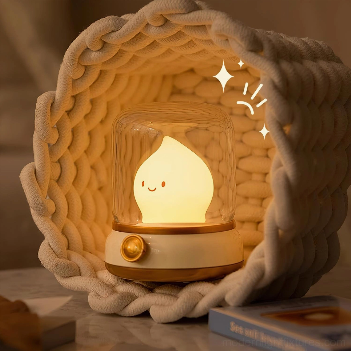 Flame LED on bathroom shelf, safe flameless night light, waterproof design, multiple room usage