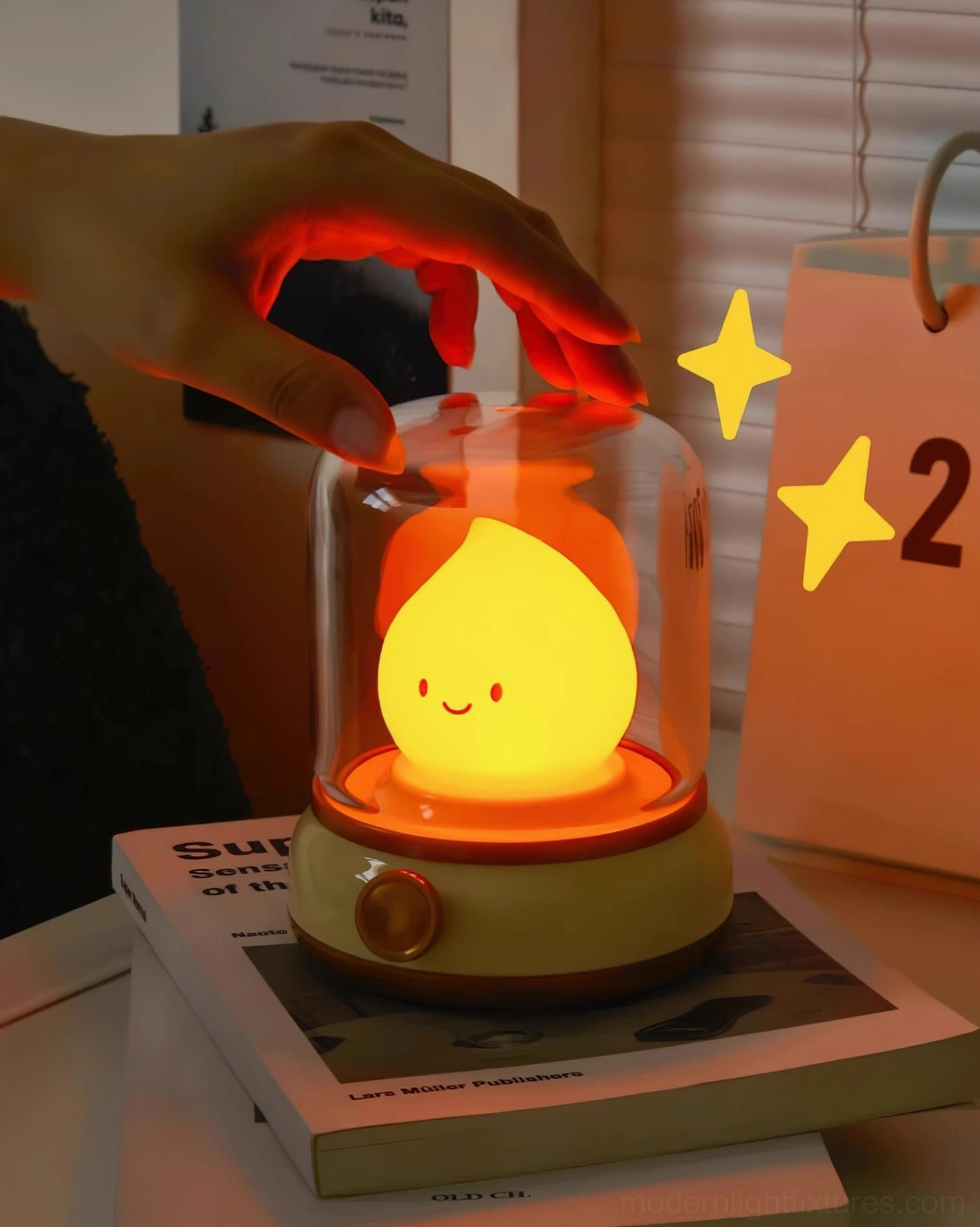 Flame LED gift presentation, thoughtful home décor gift, modern bedside lamp, premium packaging