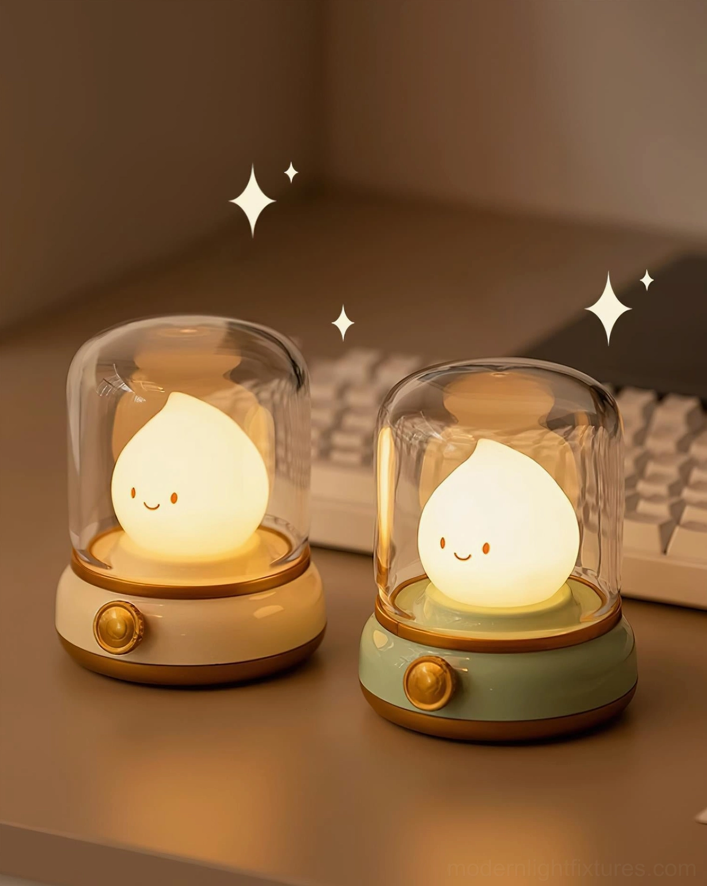 Flame LED small night light profile view, vintage lantern form factor, 13cm height dimension