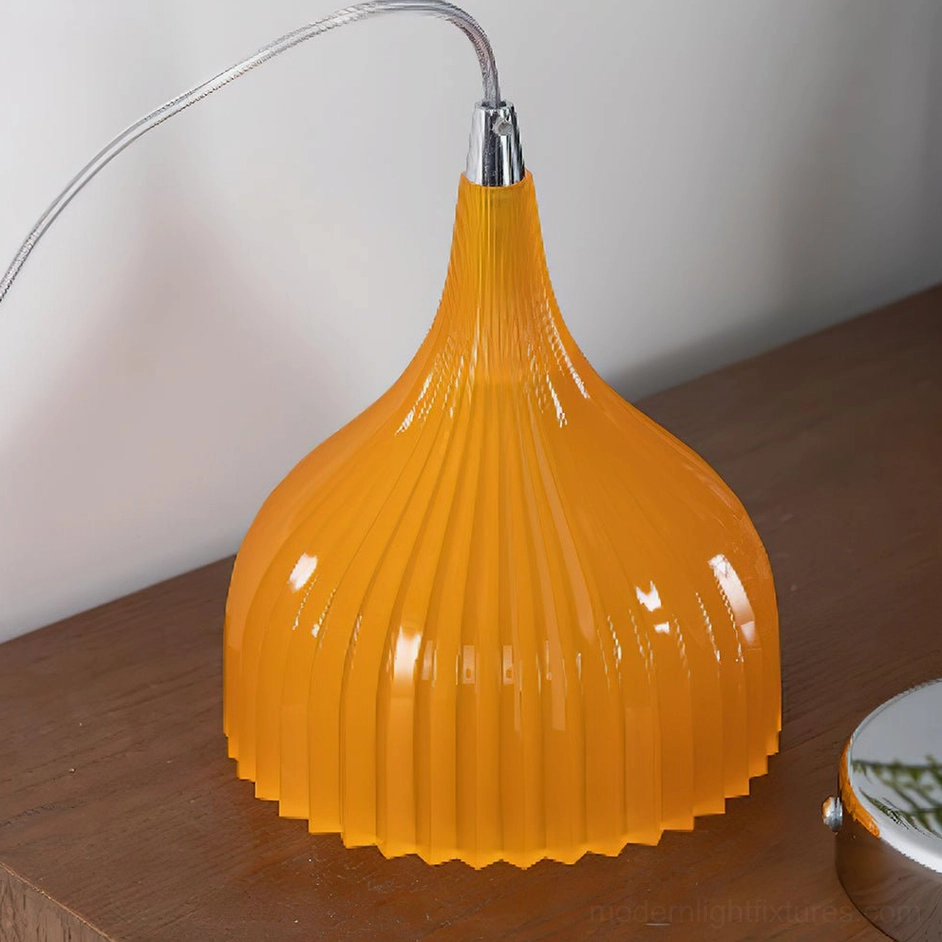 Flare white ribbed pendant light in contemporary living room with modern minimalist decor and soft ambient illumination