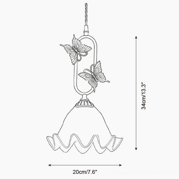 Flared lily white jade pendant light technical specification, 34cm height 20cm flared shade style dimensions