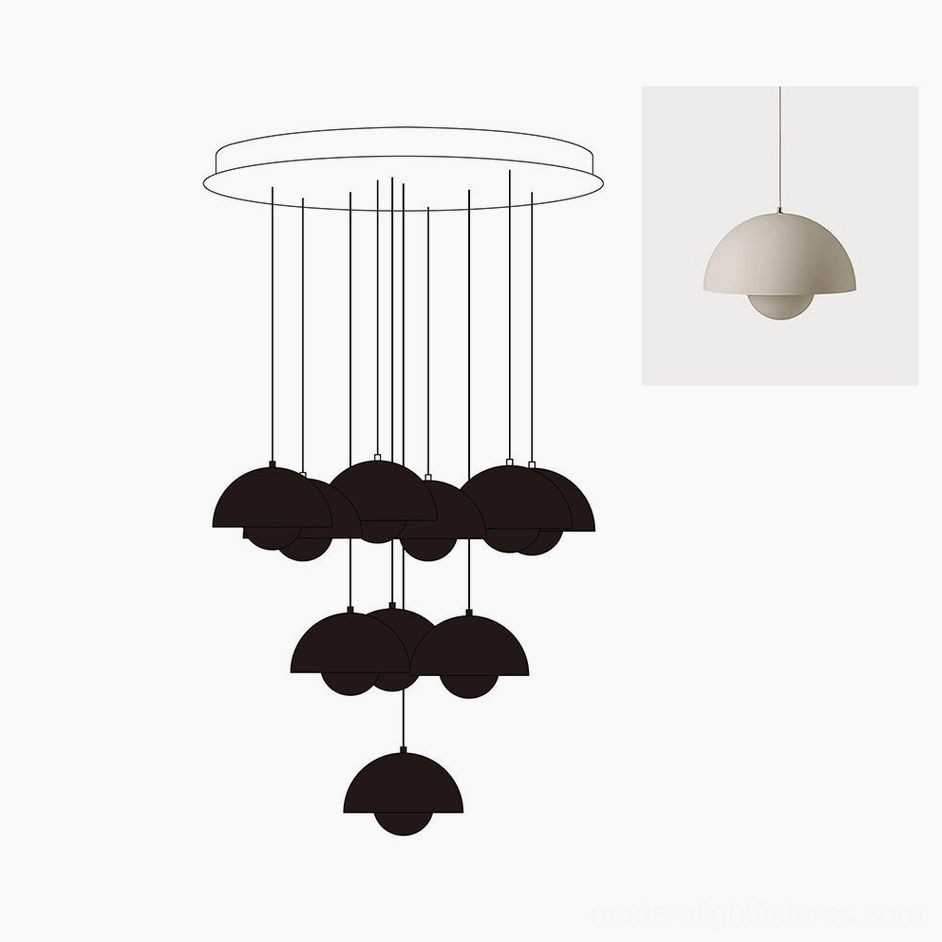 Modern pendant chandelier with hemispherical domes at varying heights creating floating garden light effect
