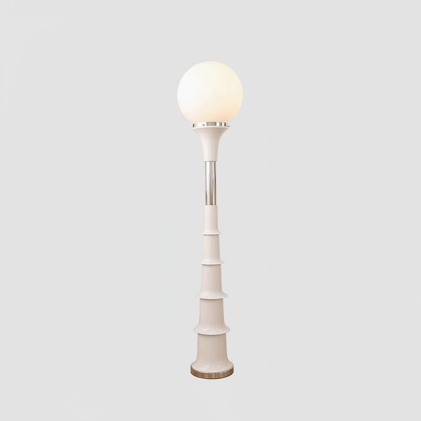 Floor lamp architectural proportions showing 142cm height and globe shade proportions