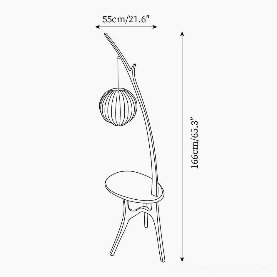 Branch floor lamp technical specifications schematic showing dimensions 55cm diameter and 166cm height