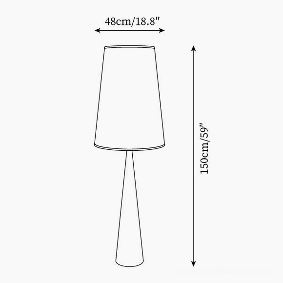 Floor lamp fabric shade with black trim and metal hardware construction details