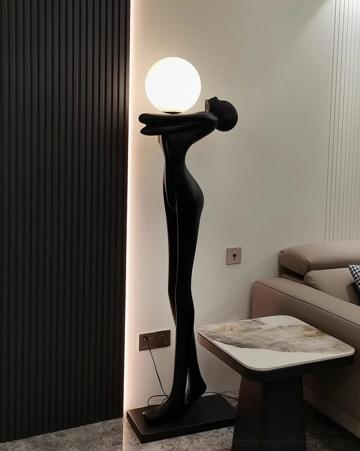 Sculpture floor lamp contemporary design, square metal base, matte black finish artistic lighting fixture